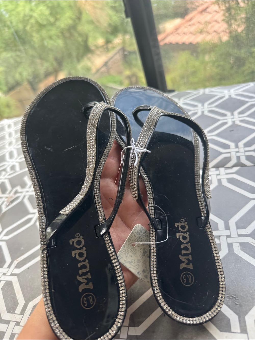 Mudd Black Rhinestone T-Strap Sandals